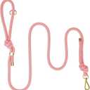 5FT No Pull Dog Leash for Medium Large Dogs - Rope Leash with Non Slip Handle & Metallic Golden-Toned Carabiner Clip (Light Pink) (3/8 Inch)