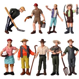 9 Pcs Little Farmer People Figures, Miniature Farm Keeper Figurines Realistic Hand Painted Farmer Collectible Figurines Cake Topper Christmas Gift
