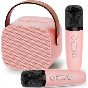 IROO Karaoke Machine for Kids,Most Popular Birthday Gifts for 3, 4, 5, 6, 7, 8, 9, 10,11,12 +Year Old Girls Boys,Mini Karaoke Machine with 2 Wireless Microphones,Portable Bluetooth Home Party (P-ink)