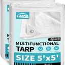 TARPAL 5x5 Feet Small Tarp Waterproof(2 Pack) White tarps Multipurpose Protective Cover All Purpose Poly Tarps Cover for Firewood Outdoor Furniture Etc