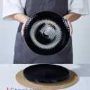 10.5 inch Dinner Plate Set of 6, Round Opal Glass Black Geometric Faceted Dinnerware Plates, Dishwasher and Microwave Safe