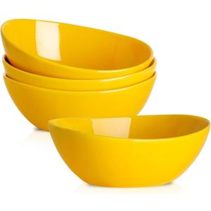 Hasense Porcelain Serving Bowls for Entertaining, Salad Bowls Large Serving for Parties, 36 Ounce Large Serving Dishes for Salad Pasta Popcorn, Dishwasher Microwave Safe, Set of 4, Yellow