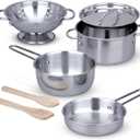 Melissa & Doug Stainless Steel Pots & Pans, 8 Piece Play Kitchen Set, Premium Play Kitchen Accessories & Cooking Utensils, Preschool Toys for Kids 3+, 12.9 X 6.0 X 6.0