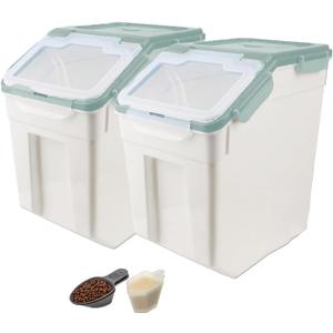 RUIAN 2Pcs Large Flour Storage Container Bin 50Lb Airtight Rice Storage Containers with Wheels Seal Locking Lid, BPA Free with Measuring Cup&Scoop for Flour, Rice, Grain 100LBS Total (Green)