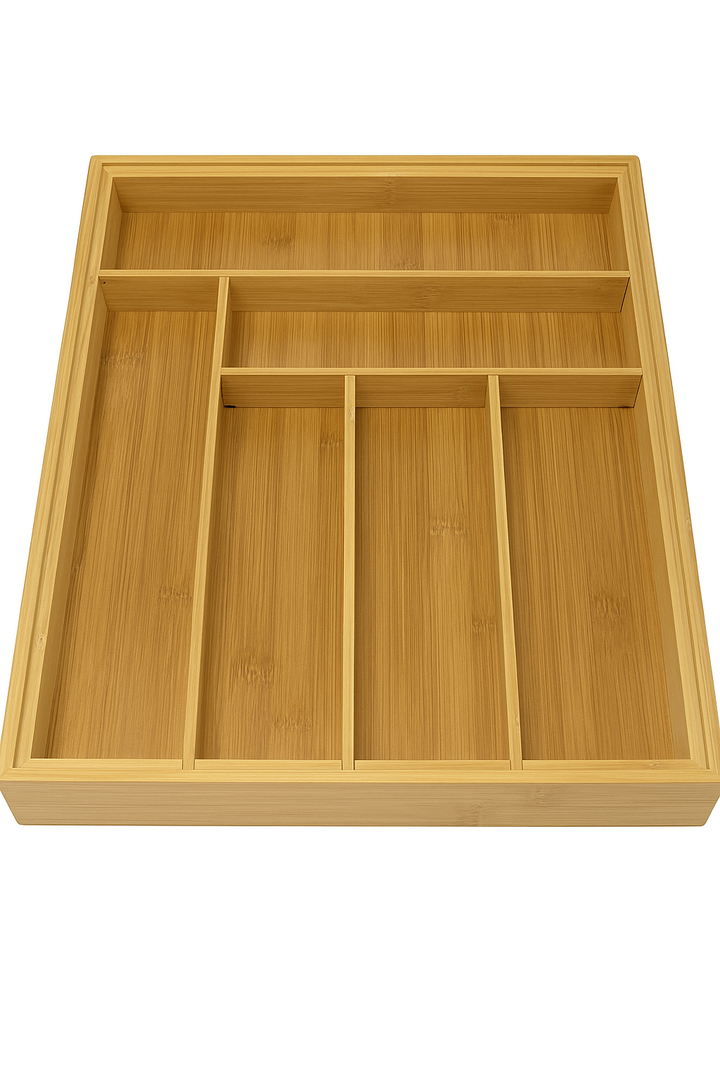 Juvale Bamboo Silverware Organizer for Drawer, Kitchen, 6 Slot Utensil Tray