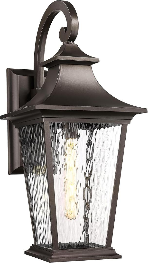 Emliviar 25.2" Outdoor Porch Light, Outside Wall Sconce Lamp for Front Yard, Rustic Exterior Lighting Waterproof in Oil Rubbed Bronze Finish, Water Ripple Glass, XE220B-SW ORB