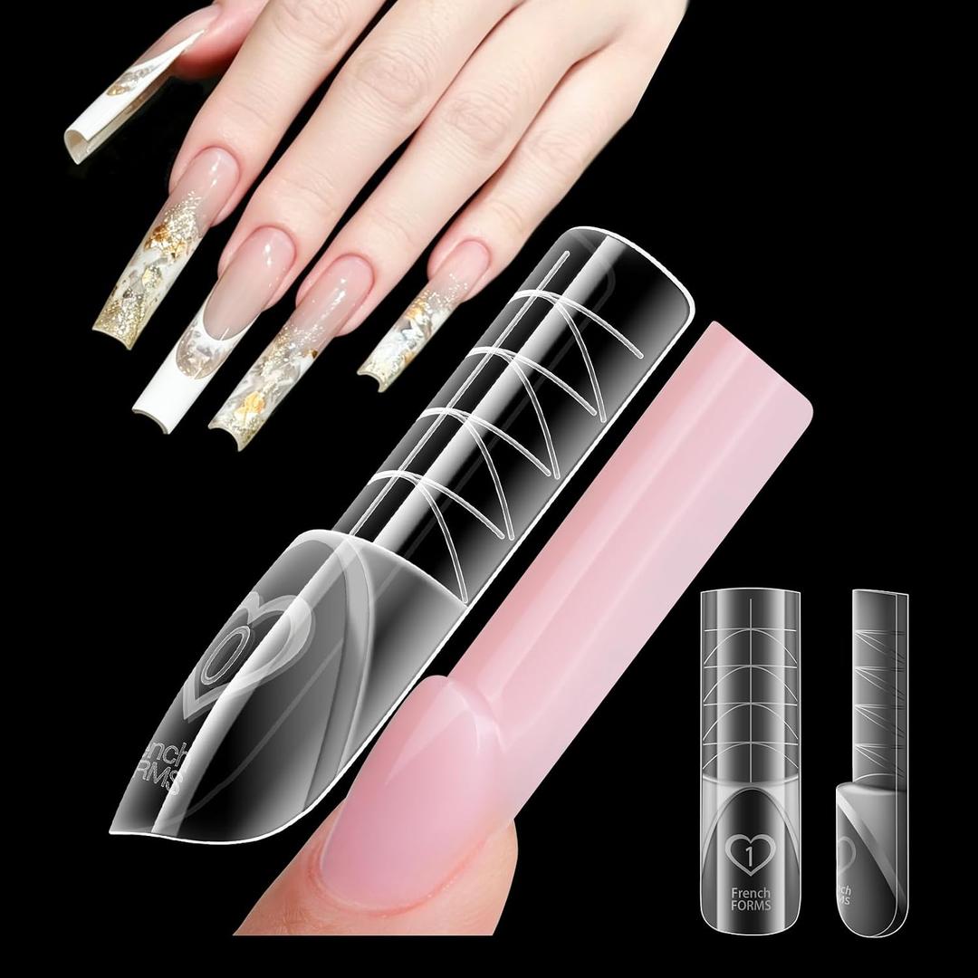 HUCHU 3D French Dual Forms for Polygel: Easy Nail Form Creates French Apex Nails for Builder Gel Acrylic Nail Extensions DIY - 5S Easy Removal Reusable Nail Forms for Professional -120pcs 15Size