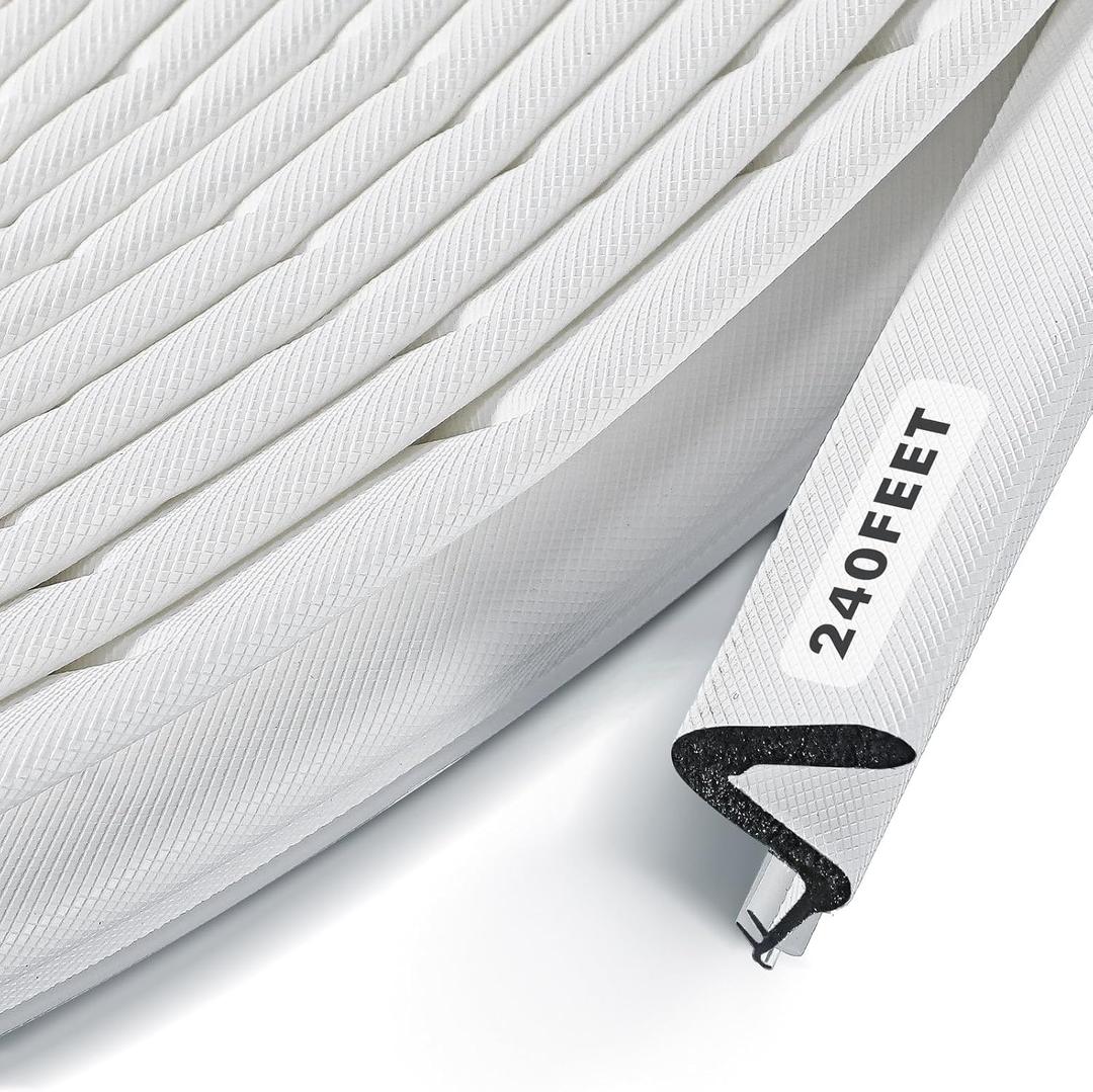 BBTO Weather Stripping Door Seal Exterior Weather Strip for Window V-Shaped Foam Kerf Garage Door Gap Blocker Soundproof Home Improvement Easy to Install(240 Feet,White)