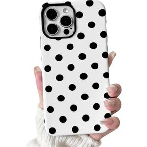 2 x NITITOP Compatible with iPhone 12 Pro Max Case Cute Polka Dots Pattern for Women Girls Men Boy Hybrid 2 Layers Matte Back Shockproof Protective Cover - White