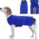 ROZKITCH Dog Snowsuit Raincoat Jacket, Waterproof Rain Jacket with Fleece Liner and Leash Hole Reflective Strip for Medium Large Dog, Adjustable Poncho Vest for Outdoor Hiking Travel Blue XL (XL(Chest: 24.4"-30"; Back:20"))