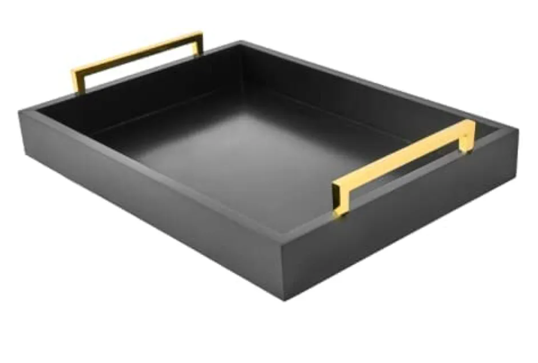 16"x12" Serving Trays with Handles, Black Decorative Serving Tray, Ottoman Trays for, Living Room, Bathroom, and Outdoors Decorative Trays (Black)