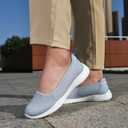 Women's Knit Slip On Walking Shoes - Comfort Ballet Flats with Rubber Sole & Arch Support (Gray)