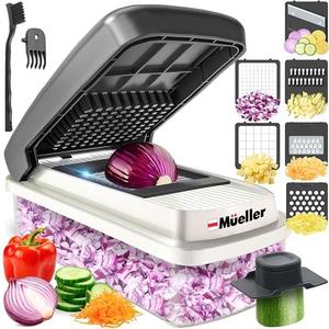 Mueller Vegetable Chopper Mandoline Slicer, Food Veggie Chopper, Cheese Grater, Onion Vegetable Cutter with Container, Dicer, Kitchen Gadgets & Essentials, White Sand/Grey Set of 6