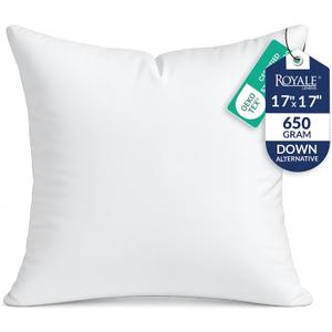 ROYALE LINENS 17 x 17 Pillow Insert - Down Alternative Throw Pillows Insert - Square Pillow Pack of 2 White - Bed & Couch Pillows - Inner Cushion for Bed, Cushion for Living Room - Shams Stuffer