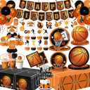 Basketball Party Decorations, 214Pcs Basketball Birthday Party Decorations Includes Plates,Napkins,Cups,Tablecloth,Banner,Hanging Swirls,Honeycomb,Balloons,Cake Topper for Sports Birthday Decorations