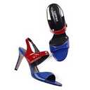 UJPFEO Womens Slingback Heels Round Open Toe Strappy Sandals Strap Ankle Patent Leather High Heeled Sandals Dressy Shoes Size 6, Blue and Red 