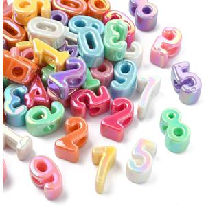 KitBeads 50Pcs Mixed Styles Large Hole Iridescent Acrylic Numbers Bead UV Plated Number Shaped Beads for Jewelry Making DIY Necklaces