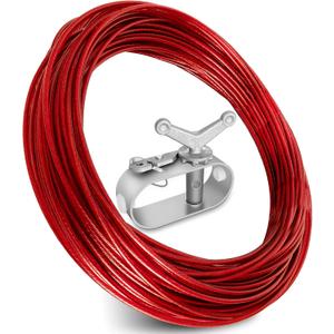 Belleone Swimming Pool Cover Cable and Winch Kit - 100ft Plastic-Coated Steel Pool Cover Wire & Aluminum Spring Loaded Pool Cover Ratchet for Above Ground Swimming Pool Winter Safe (Red)