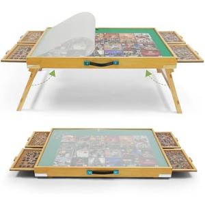 BuilderButler 1500 Pieces Puzzle Table with Legs, 34.25" x 25.2" Wooden Jigsaw Puzzle Board with 4 Drawers & Cover, 3-Tilting Angles