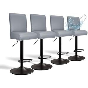 PU Leather Bar Stool Covers with Backs, 4 Pack Stretch Waterproof Bar Stool Chair Covers Washable & Comfortable Barstool Covers Slipcovers with Back for Pub/Counter/Dining Room Decoration (Grey)