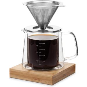 Brew To A Tea BTaT- Pour Over Coffee Maker Set, Double Wall Glass, 16 oz, Drip Coffee Maker Pour Over, Permanent Filter, Christmas Gifts