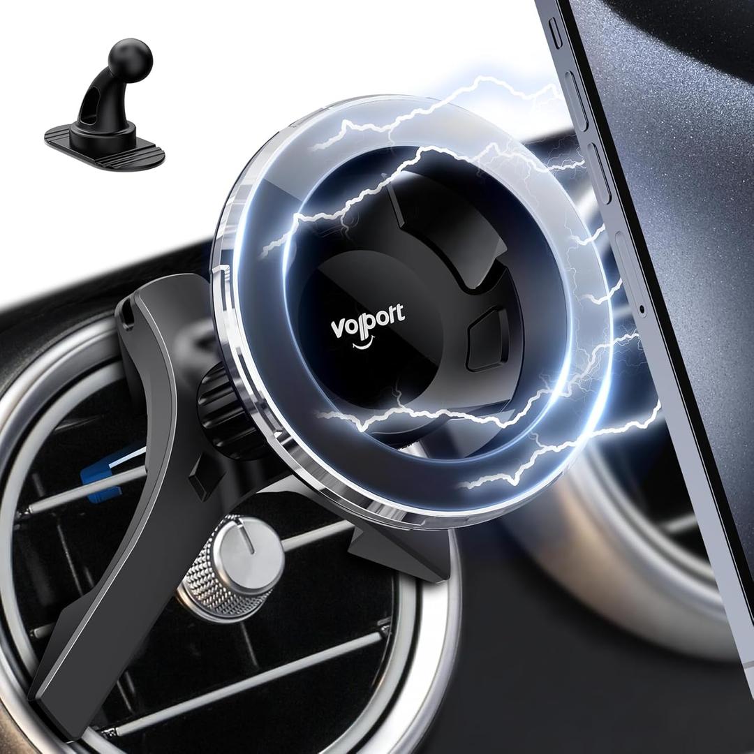volport for Magsafe Car Mount [Air Vent & Dashboard]: Magnetic Phone Holder for Round/Horizontal/Vertical Vent, Strong Magnet for iPhone 16 15 14 13 12 Pro Max Plus Samsung S24 Ultra Cell Phone Case
