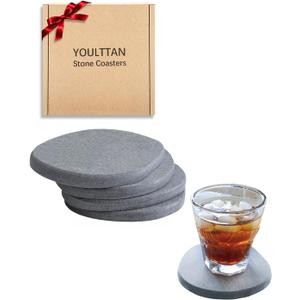 Diatomaceous Earth Coasters,3.9"x3.9", Quick-Dry, Absorbent, Heat-Resistant, Modern Stone Design, Dark Gray, Irregular Shape (4, Grey)