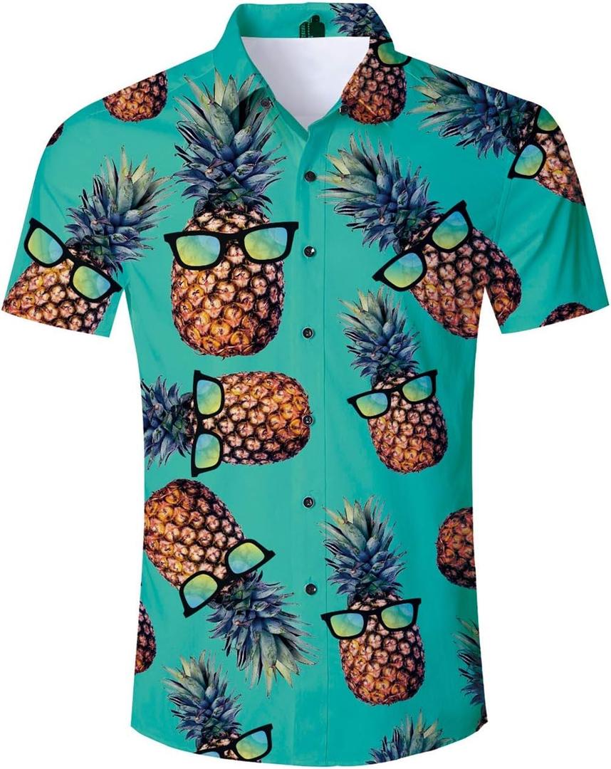 RAISEVERN Mens Hawaiian Shirt Casual Button Down Short Sleeve Tropical Beach Dress Shirt for Summer Holiday (X-Large, 00 Multicoloured 01)