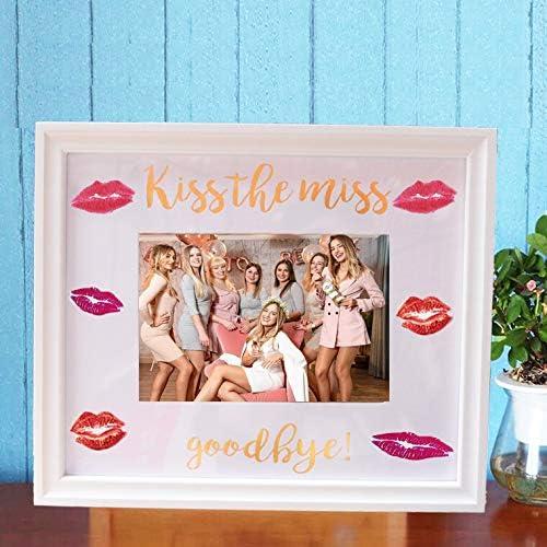 Kiss The Miss Goodbye Picture Frame Bachelorette Party Bridal Shower Keepsafe Gifts for Bride to be Guest Book (White Frame)