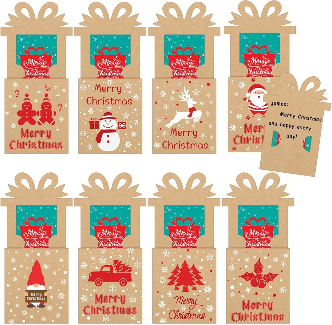 Cholemy 120 Pcs Bulk Christmas Gift Card Holder Christmas Money Gifts Card Sleeves Kraft Paper Gift Holder Santa Claus Elk Gnome Gingerbread Man for Cash Checks Birthday Xmas Greeting Cards