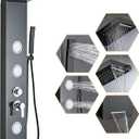 Shower Panel Tower System 5-in-1 Shower Panel Tower with Powerful Body Massage, Rainfall, Waterfall,Handheld and Tub Spout, Stainless Steel Shower Column - Brushed Black, ‎49.21 x 7.87 x 2.56 inches