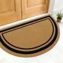 OLANLY Half Circle Front Door Mat, Low Profile Doormat, Stain and Fade Resistant, Easy to Clean, for Indoor and Outdoor Entrances, Patio Porch or Entryway, Brown (35x23 Inch, Classic Border)
