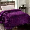 Whale Flotilla Flannel Fleece King Size Blanket for Bed, Soft Fluffy Velvet Bedspread Coverlet with Decorative Vintage Pattern for All Season, Warm and Lightweight, 90x104 Inch, Purple