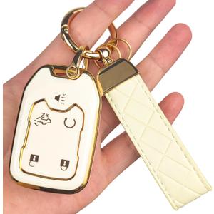 OLLEN 5-Button TPU Key Fob Cover, Fit for GMC Acadia 2017-2025, for Terrain 2018-2025, Fit for Sierra 2019-2025, for Chevy Silverado 2019-2022, Full Protection Soft TPU Key Case, with Keychain, White