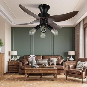 Minfeng Retro Ceiling Fans with Lights and Remote, 42 Inch Ceiling Fan with Reversible DC Motor, 6 Speed, 3 Dimmable Color, 1/2H Timer, for Bedroom/Living Room, Black
