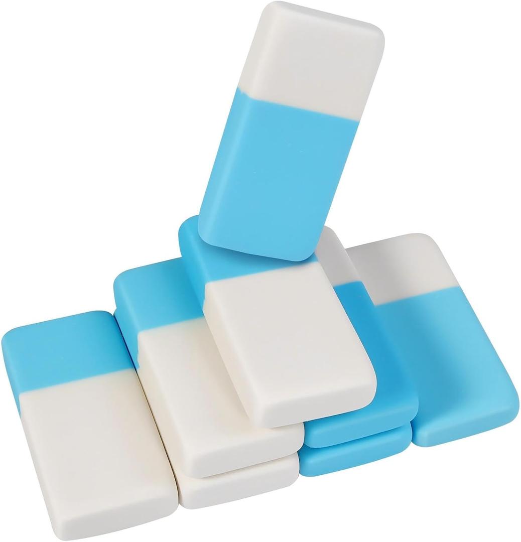 3 x AmoreAngel Crafts 8 Pcs Eraser, Blue and White Dual Color Pencil Erasers, for Writing Correction, Sketch Pencil Eraser, Office Supplies, Back to School Supplies