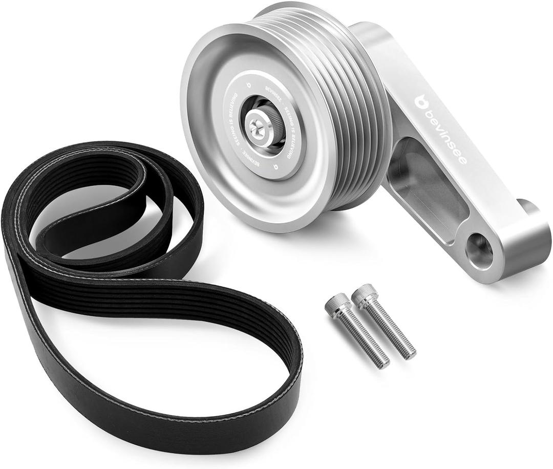 Bevinsee K-Series Adjustable EP3 Idler Pulley Belt Kit Compatible with Honda Civic RSX K20 Swap Silver