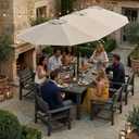 Kingdura 13ft Large Patio Umbrella with Base Included, Double-Sided Rectangle Outdoor Table Umbrella with 12 Reinforced Ribs, Crank Lift for Market Pool Deck Backyard, Beige