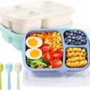 Bento Box Adult Lunch Box - 3 Pack, 3-Compartment Leak-Proof Bento Boxes Ideal Portion Sizes for Kids , Reusable Food Storage Snack Containers, Microwave and Dishwasher Safe & Food-Safe Materials (Blue)