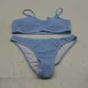 Fanuerg Women's Ribbed Bikini Sets Scoop Neck Cheeky Swimsuit Textured Two Piece Bathing Suit (Large, Light Blue)