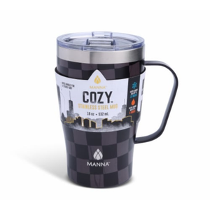 Manna Cozy  Stainless  Steel Mug Black Checkers 18 oz