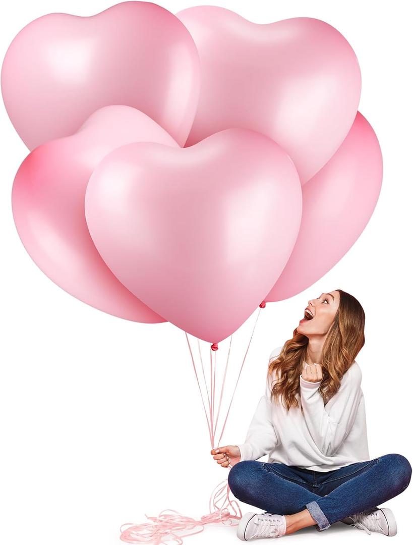 12 Pcs Valentines Day 36 Inch Huge Heart Balloon Large Heart Shape Latex Romantic Balloon Decoration for Weddings Anniversaries Engagement Propose Bridal Shower Party Decorations(Pink)
