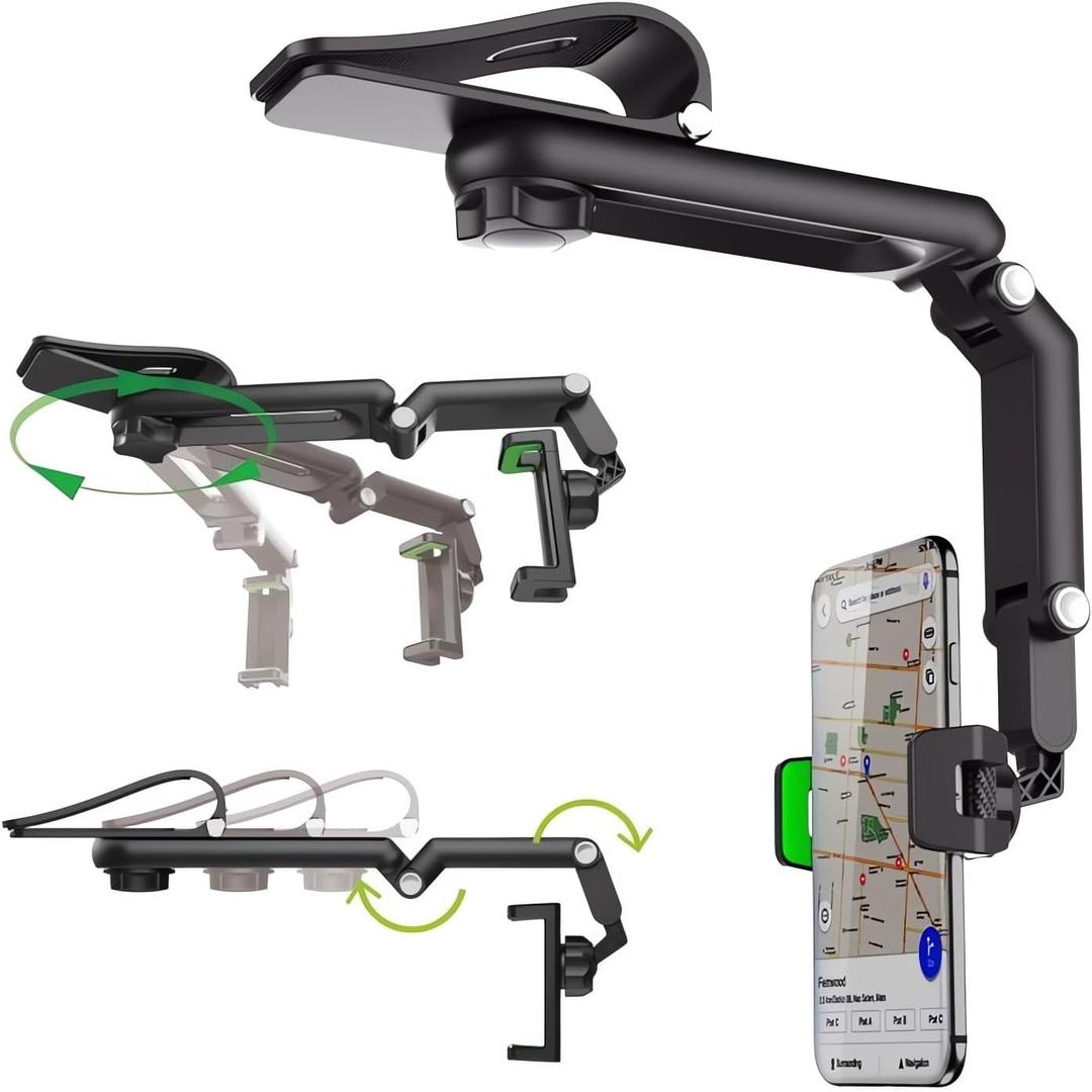 Ivieicip Rotatable and Retractable Car Phone Holder - 1080 Multifunction Sun Visor Universal 360 Rotating Cell Phone Holder Mobile Mount for Vehicle Rear View Mirror (A1)