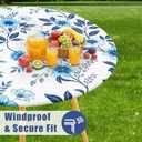 Moosfor Spandex Elastic Fitted Round Tablecloth for 45"-56" Tables, Stretch Washable Reusable Table Cover for Outdoor Picnic, Camping, Dining, Kitchen, Patio and Party, Cerulean Blue Flower