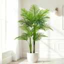4FT Artificial Palm Tree - Tropical Faux Golden Cane Palm Tree UV Resistant Tall Fake Plant Indoor with Black Pot for Home Office Living Room Indoor Outdoor Decor Housewarming Gift