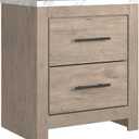 Signature Design by Ashley Senniberg Modern 2 Drawer Nightstand with Faux Marble Top, 24.72" Tall, Light Brown & White