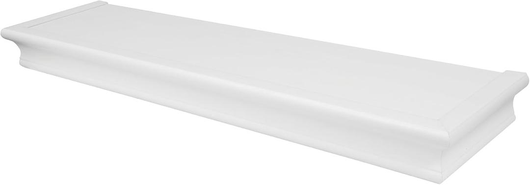 HIGH & MIGHTY Decorative 24" Floating Shelf Holds up to 20 lbs, Easy Tool-Free Dry Wall Installation, Beveled, White | 515660