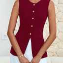 PRETTYGARDEN Blazer Vest Tops for Women Sleeveless Button Down Business Casual Outfits Work Suit Vests Waistcoat (Red, S)