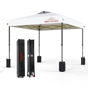 Benass 12x12 Pop Up Canopy, Easy Up Canopy Tent, Heavy Duty Tents for Parties, One Person Set Up Event Tent, White