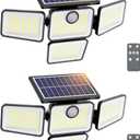6000LM Solar Lights Outdoor Waterproof, 4 Heads Motion Sensor Outdoor Lights, Solar Flood Lights with Remote Control for Yard House Outside Garage 2 Pack